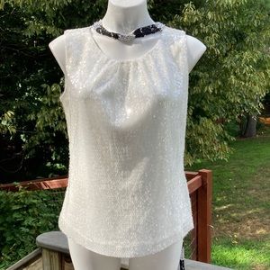 Calvin Klein clear sequins over white liner sleeveless top size M